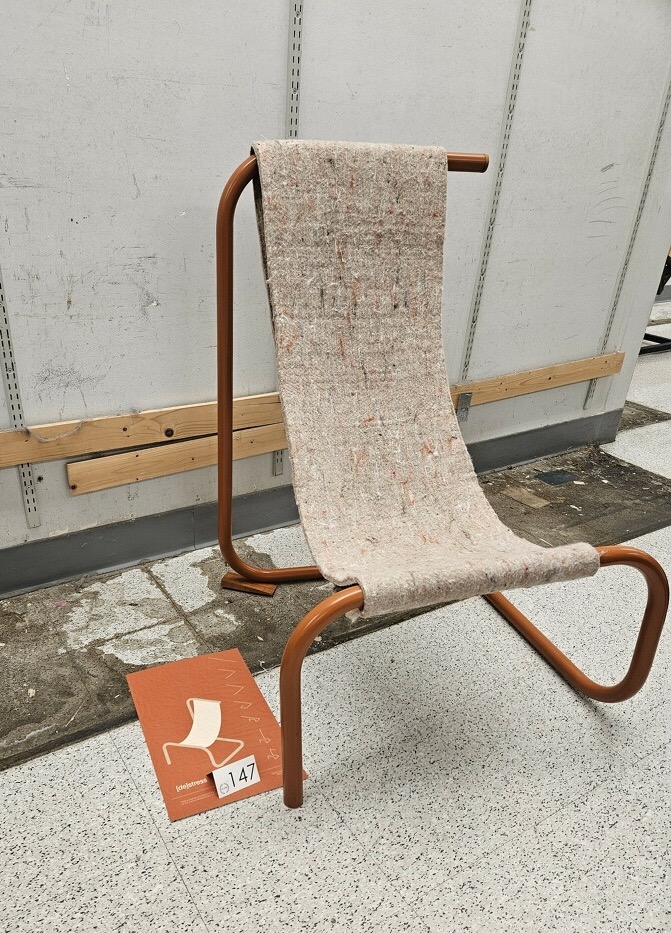 The winning design of the Vellum competition, a de-stressed chair by Hannah Scoggins.
